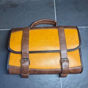 Vetelli Mens Hanging Toiletry Bag Vegan Leather Dopp Kit Travel Organizer Brown